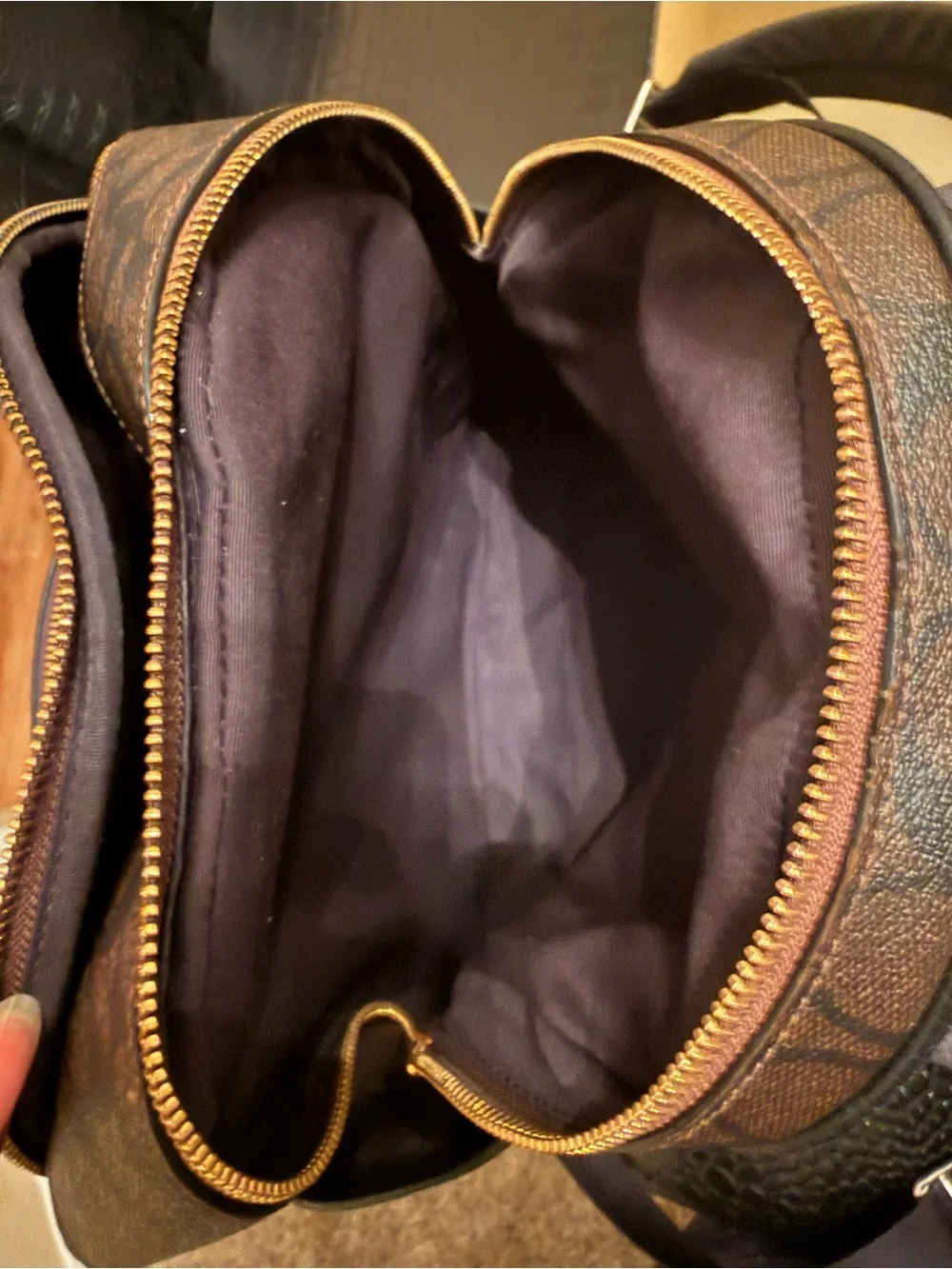 Coach Dark Brown Signature Mini Backpack with Gold Hardware